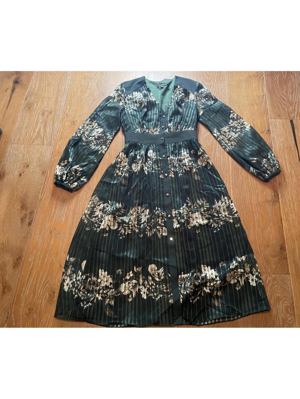 Ted Baker London Green Floral Midi Dress Pleated Romantic US 0